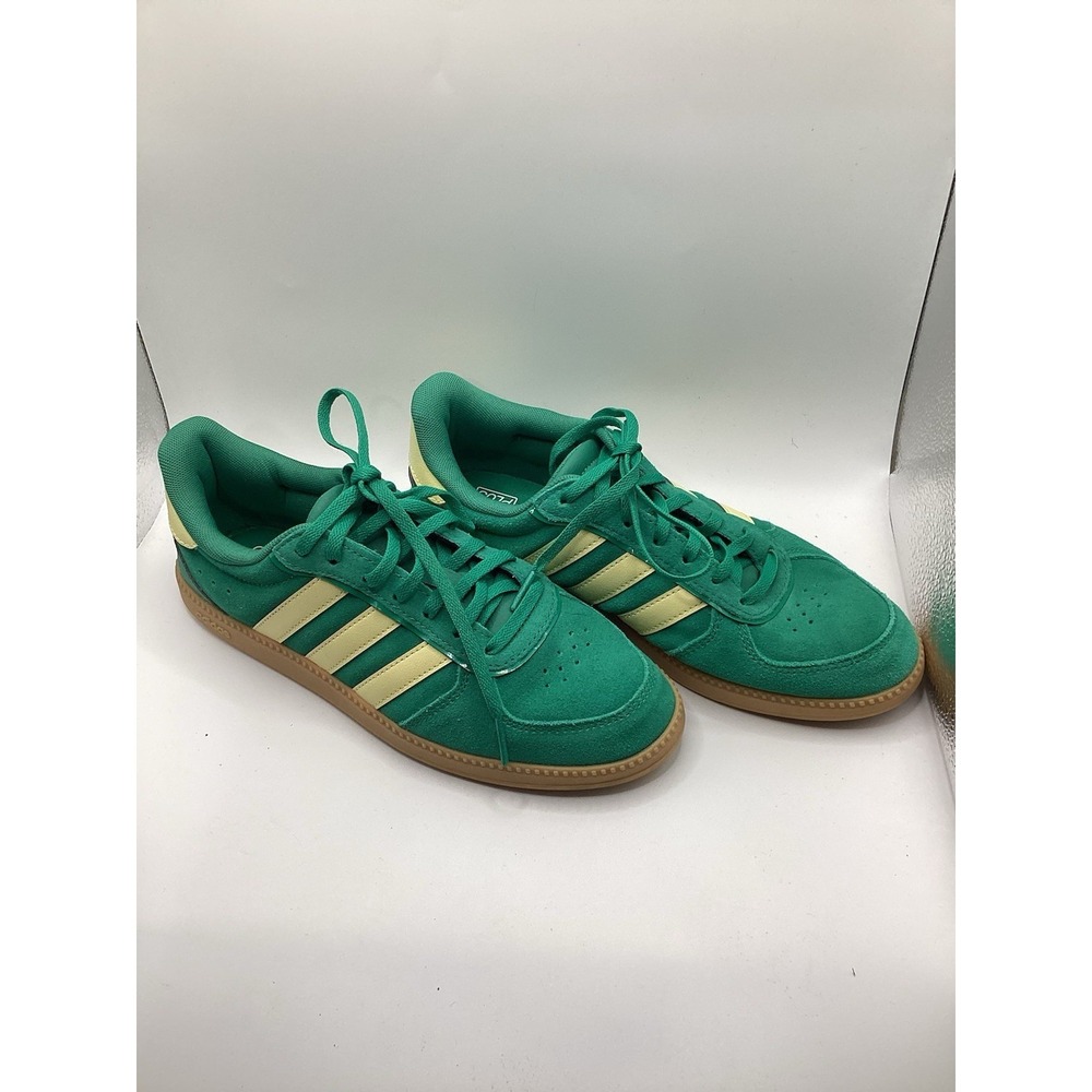 New Womens Adidas Breaknet Sleek Green Yellow Gum Leather Low Sneakers Size 7.5